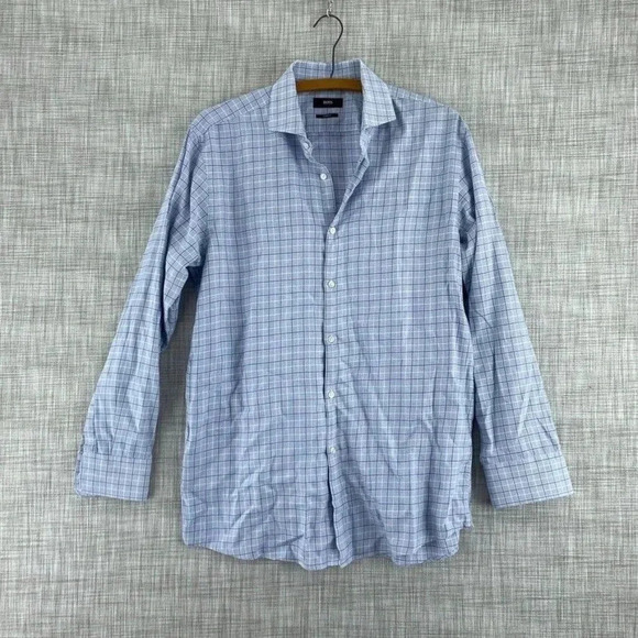 Hugo Boss sharp fit Shirt Long Sleeve Button Down Mens 16.5 blue 2743 - Picture 1 of 8